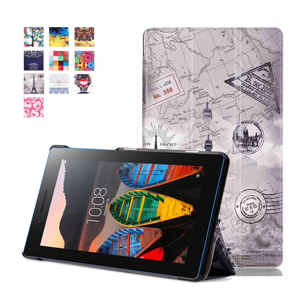Тонкий кожаный чехол подставка с принтом оболочка для Lenovo Tab3 7 Essential TB3 710F 710I +