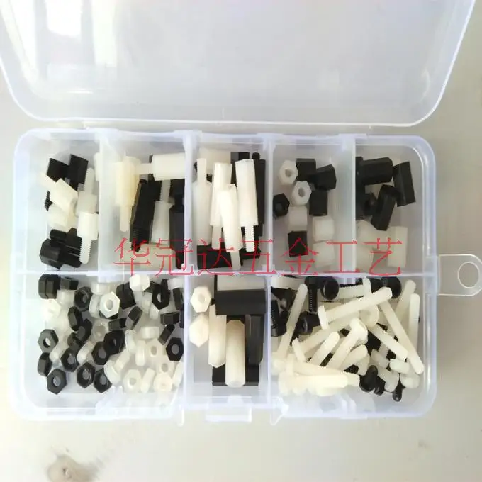 180 шт./лот M3 пластиковые нейлоновые черно-белые шестигранные прокладки мужские и