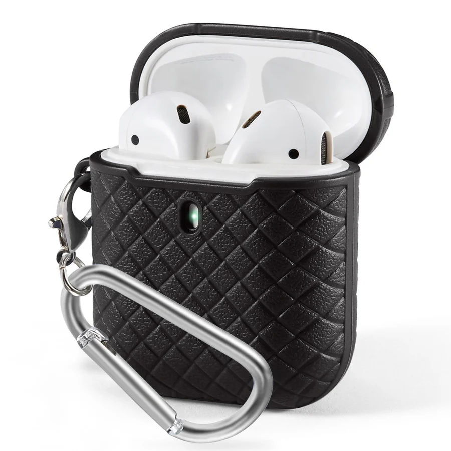 Черный IQD для AirPods чехол тонкий чехол Портативный защитный текстурированный противоударный тканый мягкий TPU для Apple AirPod 1 и 2 аксессуары - Цвет: Черный