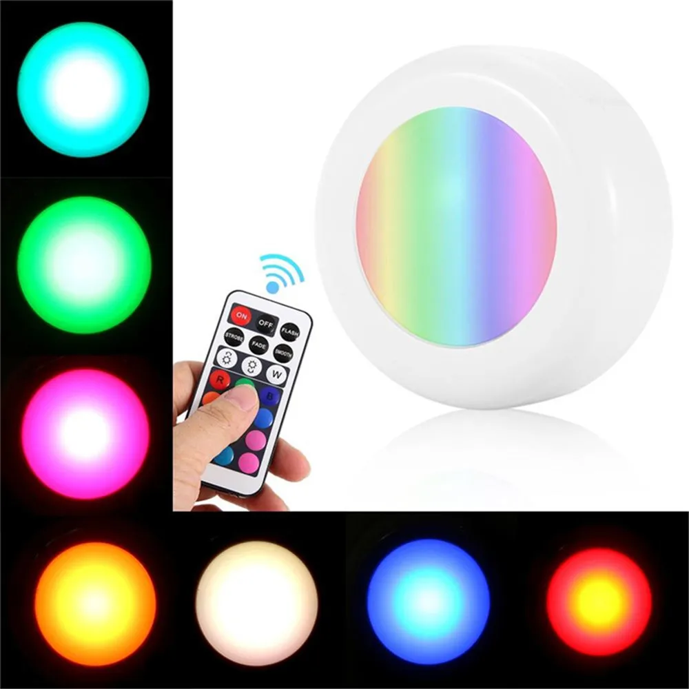 

LED Puck Lights RGB 13 Colors 21 Key Dimmable Touch Sensor led Under Cabinet Light For Close Wardrobe Stair Hallway Kitchen