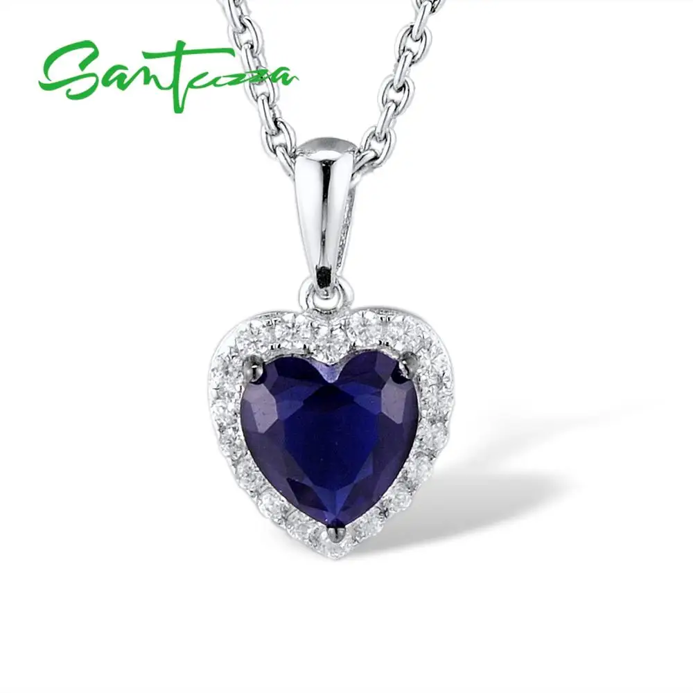 Серебряный кулон в виде сердца для женщин ювелирное изделие из голубого стекла