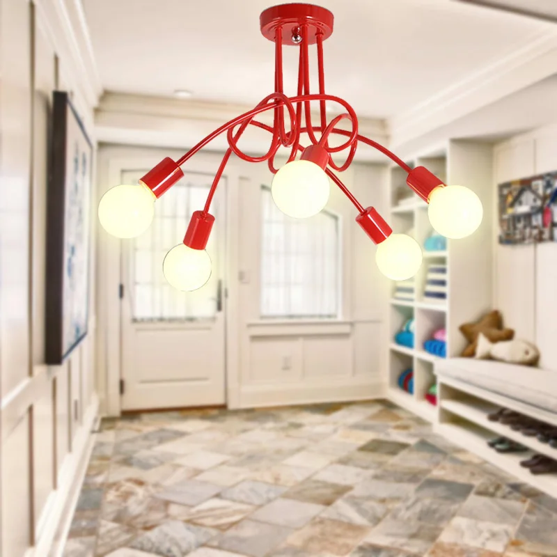 

Многоцветная простая креативная потолочная лампа, винтажная современная светодиодная люстра E27