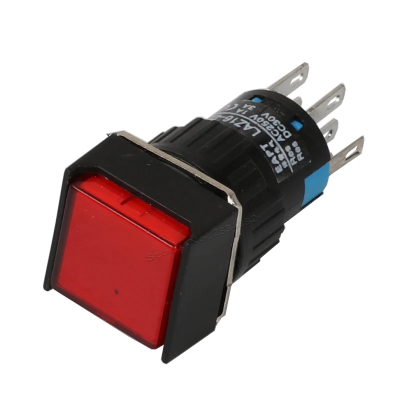 16 мм светодиодный мгновенный светящийся квадратный кнопочный переключатель 2NO2NC