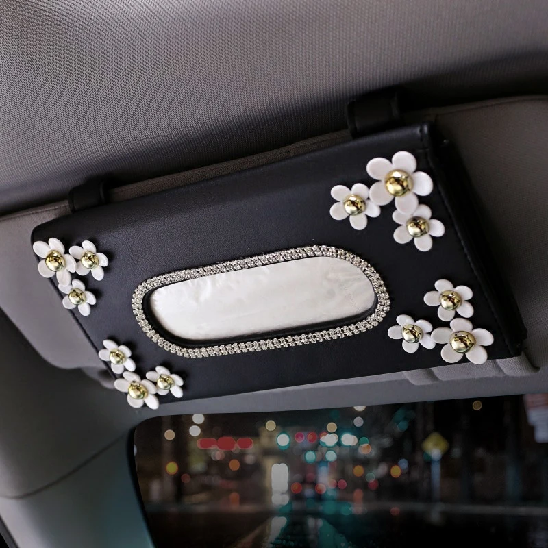 Cute Daisy Flower Car Interior Accessories - Leather Steering Wheel Cover, Hand Brake Shifter Gear Cover, Seatbelt Covers image 4