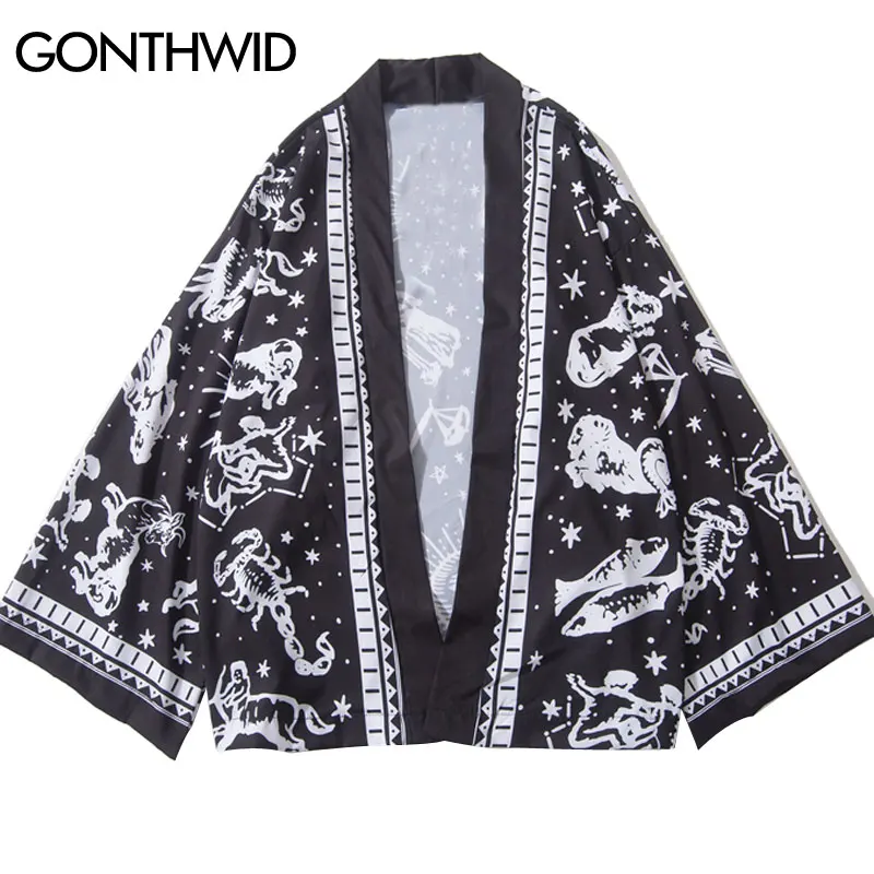 Японское кимоно GONTHWID с принтом в виде созвездий куртка Haori Харадзюку рубашка