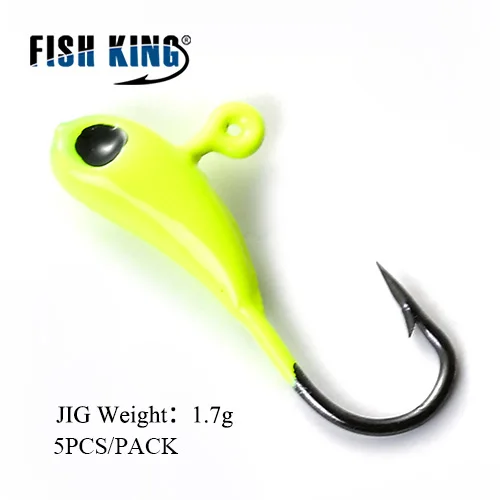 FISH KING 5 шт./pcak, приманки для подледной рыбалки, крючок с головой джига, 8 цветов, четыре комплекта, 1,2 г, 1,6 г, 1,7 г, мини-свинцовые зимние рыболовные снасти - Цвет: 102-1.7g-005