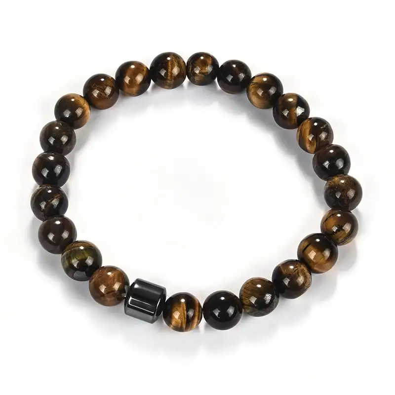 9 Tiger Eye Stone Jiayiqi 8 мм бусины натуральный камень браслет для мужчин счастливый подарок для женщин ювелирные изделия 18 см - Окраска металла: 9 Tiger Eye Stone