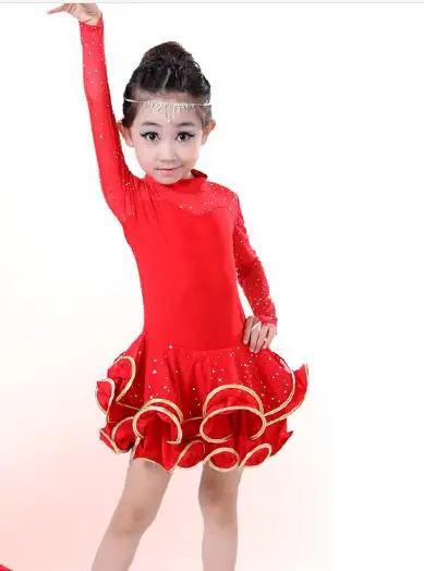 New Rhinestone Kid Girls Latin Dance Dress Costumes Child Long Sleeve Ballroom Costume Lace For | Детская одежда и обувь