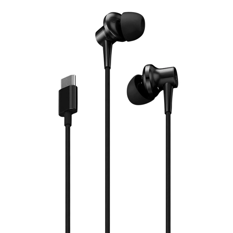 Черный Топ Xiaomi шумоподавление наушники-вкладыши тип-c версия HD гарнитура микрофон Проводные Наушники с управлением на шнуре - Цвет: Черный