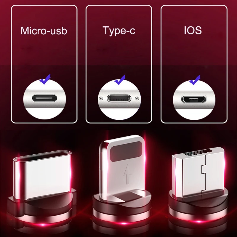 Micro USB Магнитный зарядка кабель для iphone светодиодный usb type C type-C кабели для Samsung Xiaomi Huawei телефоны