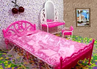 doll accessories toys girls play house toys big bed dresser dressing table with chairs doll house furniture for barbie doll