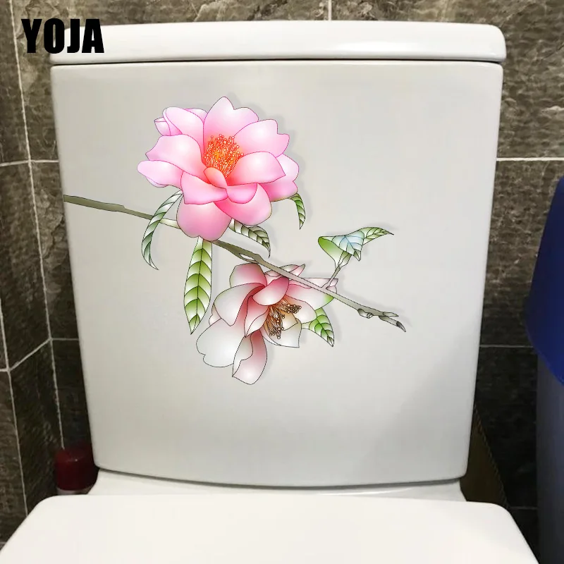 YOJA 19X22 см изящная розовая Цветущая ветка, модная наклейка для туалета, домашний туалет, Настенный декор, наклейка, T1-1439