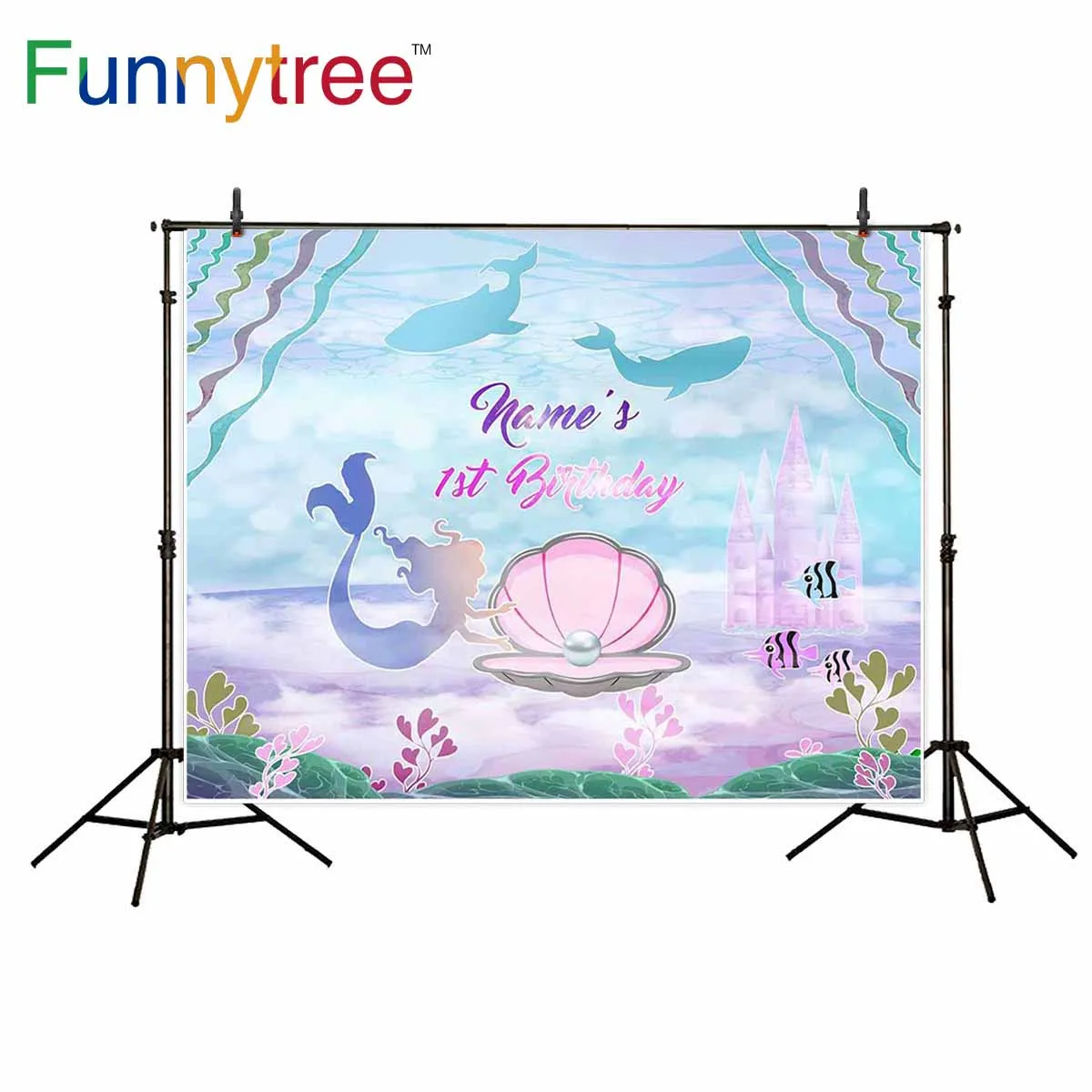 Фоны Funnytree для фотостудии Русалка Дети Морская раковина жемчужный замок