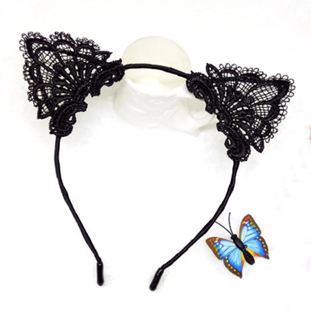 Bluelans Girls Kids Cute Black Cat Ear Headwear Party Lace Hair Head Bands Headband | Украшения и аксессуары