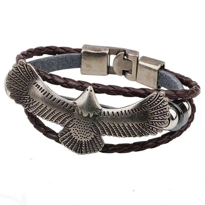 Genuine Leather Eagle Bracelet for Best Friends Alloy Braclet For Male Hand Cuff Braslet Femme Pulseira De Couro Turkish Jewelry | Украшения