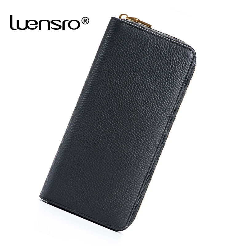 LUENSRO 100% Genuine Leather Long Wallet Men Zipper Clutch High Quality Card Holder Coin Purse | Багаж и сумки