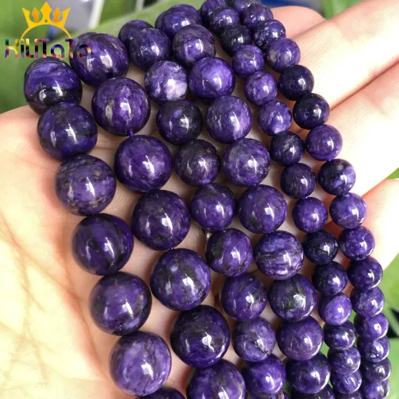 Бусины Из Камня Charoite круглые бусины россыпью для изготовления ювелирных