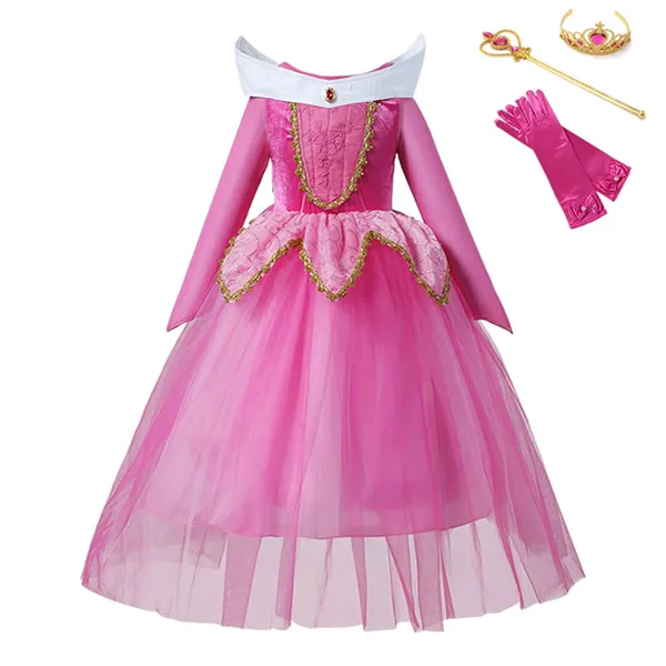 Aurora Dress Set 01 Спящая красавица Платье Для Девочек Принцесса Роза Детский костюм для косплея лес Аврора платья Детские Необычные Хэллоуин Вечерние наряды - Цвет: Aurora Dress Set 01