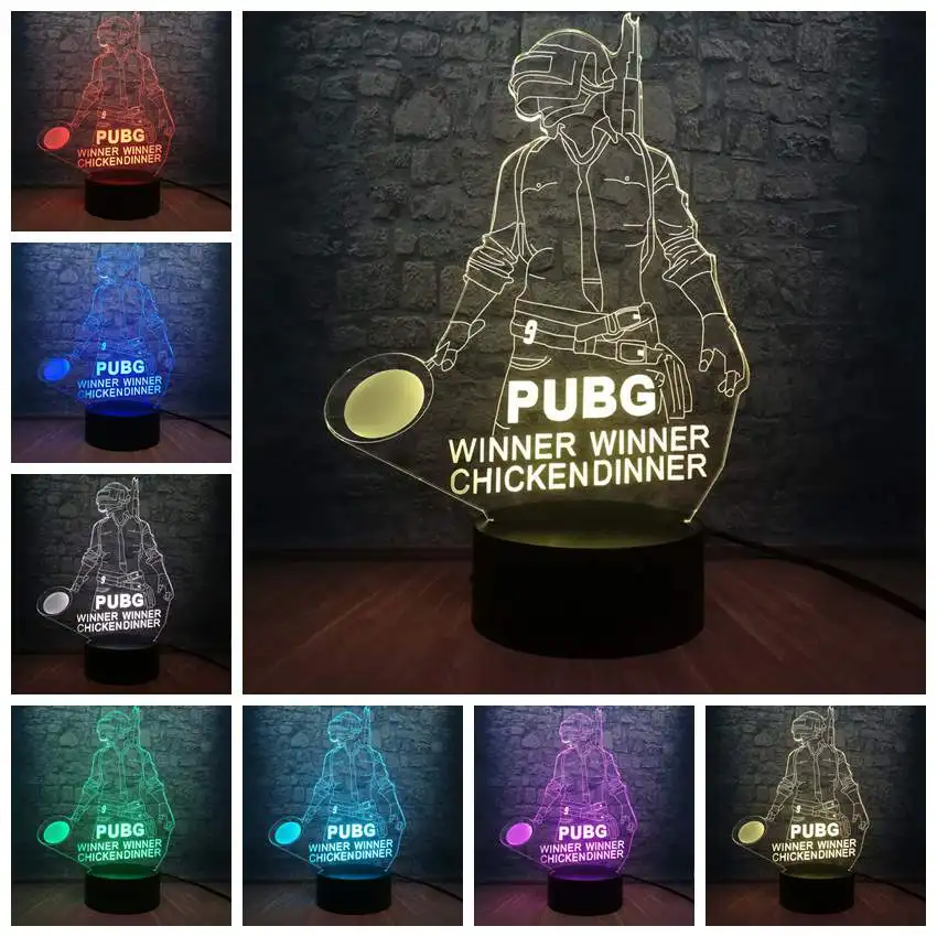 Cool Battle Royale Game PUBG Winner 3D Ночник светильник светодиодный 7 цветов Иллюзия Изменение
