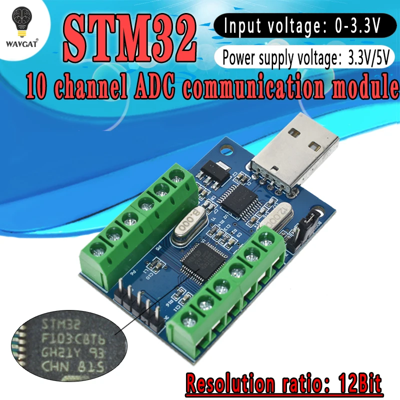 USB-интерфейс WAVGAT STM32F103C8T6, 10-канальный 12-битный AD Модуль сбора данных для выборки STM32 коммуникационная плата интерфейса UART ADC