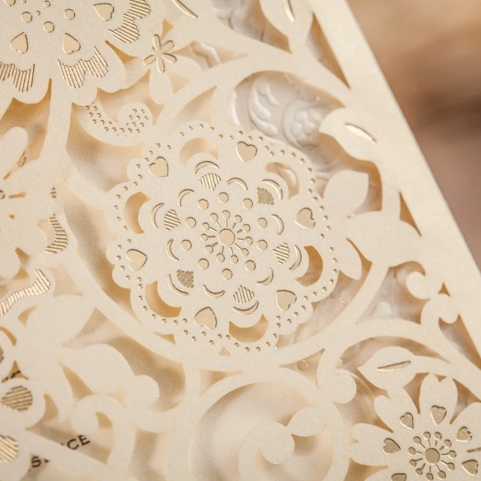 WISHMADE 50pcs New Wedding Invitation Card Kit Laser Cut Flowers Free RSVP Thank You Cards Envelopes Seals Cardstock CW6110 | Дом и сад
