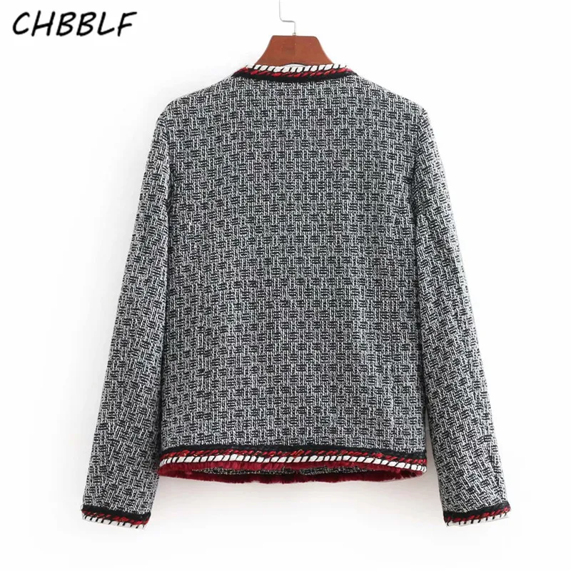 CHBBLF vintage tweed клетчатая куртка пальто кисточкой карманы украсить Длинные рукава
