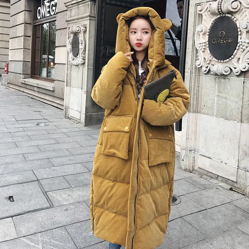 Вельветовая хлопковая зимняя куртка для женщин Manteau Femme Hiver теплая длинная парка с