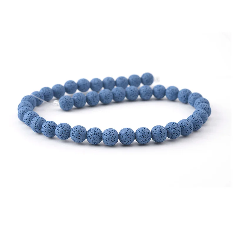 The light blue Вулканический камень из натуральной лавы Бусины Красочные черные круглые из лавового камня свободные бусины 6 мм-16 мм для DIY ожерелье браслет ювелирных изделий - Цвет: The light blue