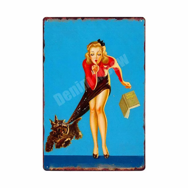 Pin Up Girl Metal Tin Signs Sexy Lady Vintage Poster Sweet Pickin Art Painting Craft Pub Bar Club Garage Home Wall Decor N292 - Color: D