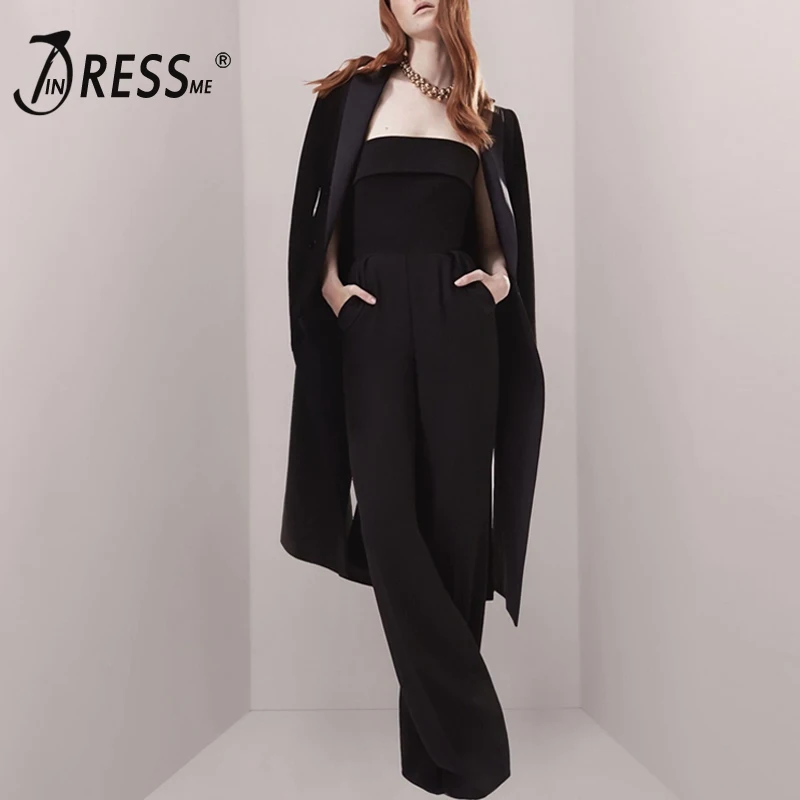 INDRESSME 2019 модный сексуальный деловой Длинный комбинезон с расклешенными брюками
