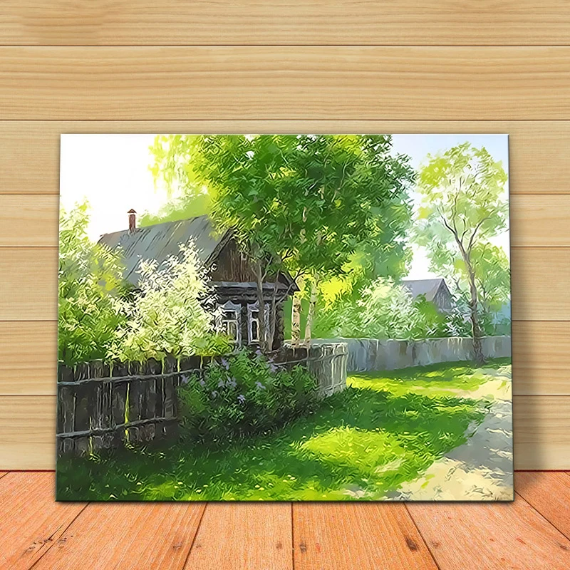 MOLEK DIY картина маслом по номерам набор зеленый деревенский пейзаж акриловая