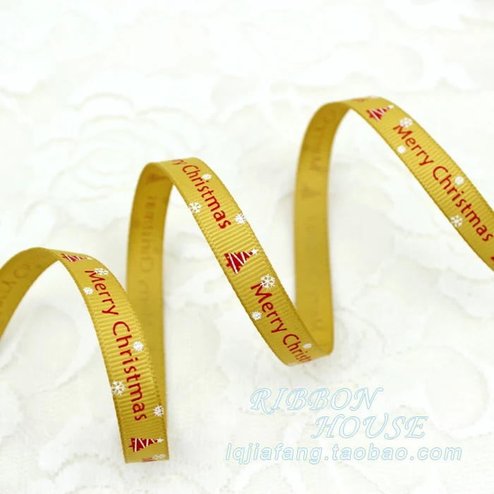 10 мм красный белый зеленый грогрен атласная Рождественская лента с рисунком