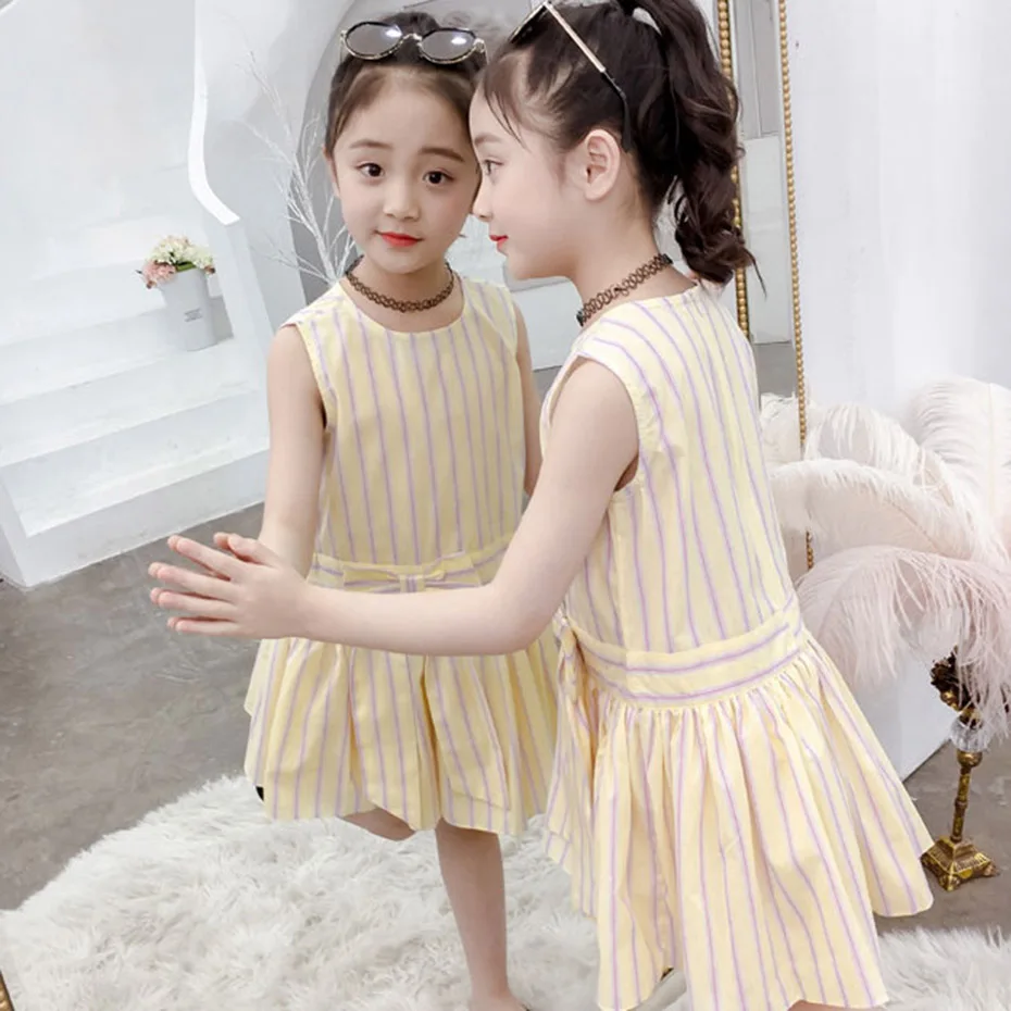 Dress For Girls Casual Style Summer Girl Striped Teenage Kids Costume 6 8 10 12 13 14 Year | Детская одежда и обувь