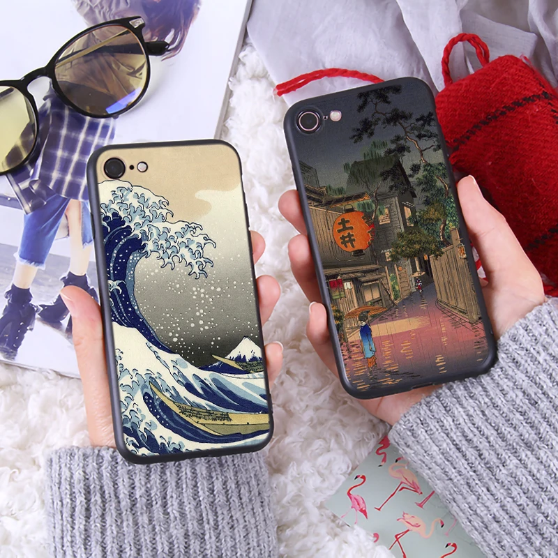 Японский художественный чехол для iPhone 6 6s 7 8 Plus X XR XS Max Мягкий Роскошный ТПУ