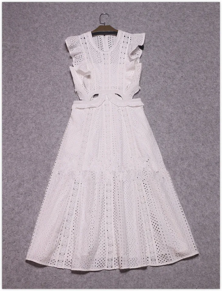 Сексуальный 2017 летний автопортрет белая кружева длинное платье ажурный