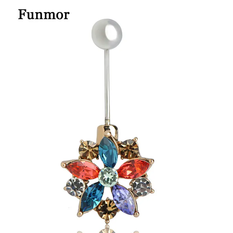 Funmor яркий цветок Форма Пирсинг живота кристалл ювелирные изделия для тела женщин