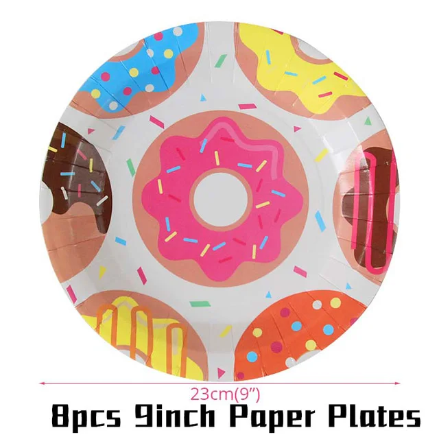 8pcs 9inch plates Вечерние принадлежности для пончиков, украшения для вечеринки в честь Дня Рождения, для малышей, для бургеров, мороженого, конфет, пончиков, воздушных шаров, гирлянда, свадебные сувениры - Цвет: 8pcs 9inch plates