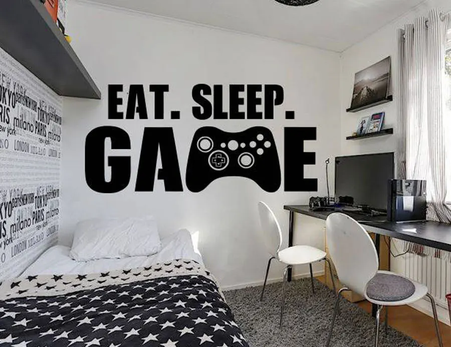 Большой размер Наклейка на стену для геймера Eat Sleep игровой контроллер видео