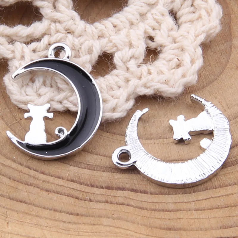 

Free Shipping 50pcs/Lot Silver Tone Alloy Enamel Animal Cat Charms DIY Jewelry Findings Ornament Accessory Keyring Pendants