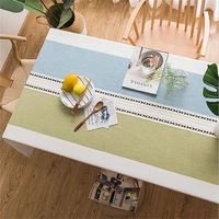 decorative white chess linen table cloth tassel oilproof thick stripe rectangular dining home wedding table cover tablecloth