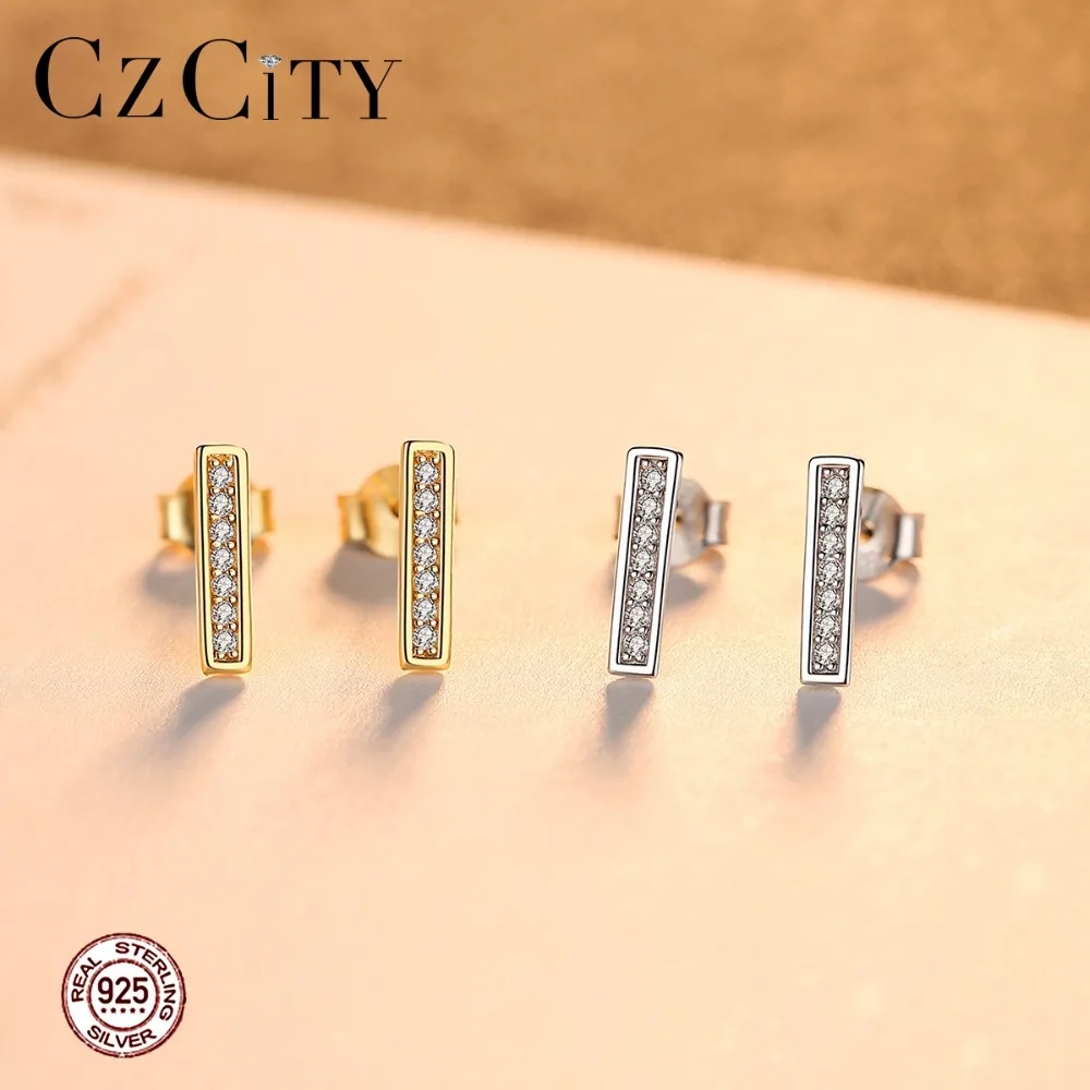 CZCITY простой дизайн Сияющий крошечный циркон серьги 925 пробы серебро ежедневного