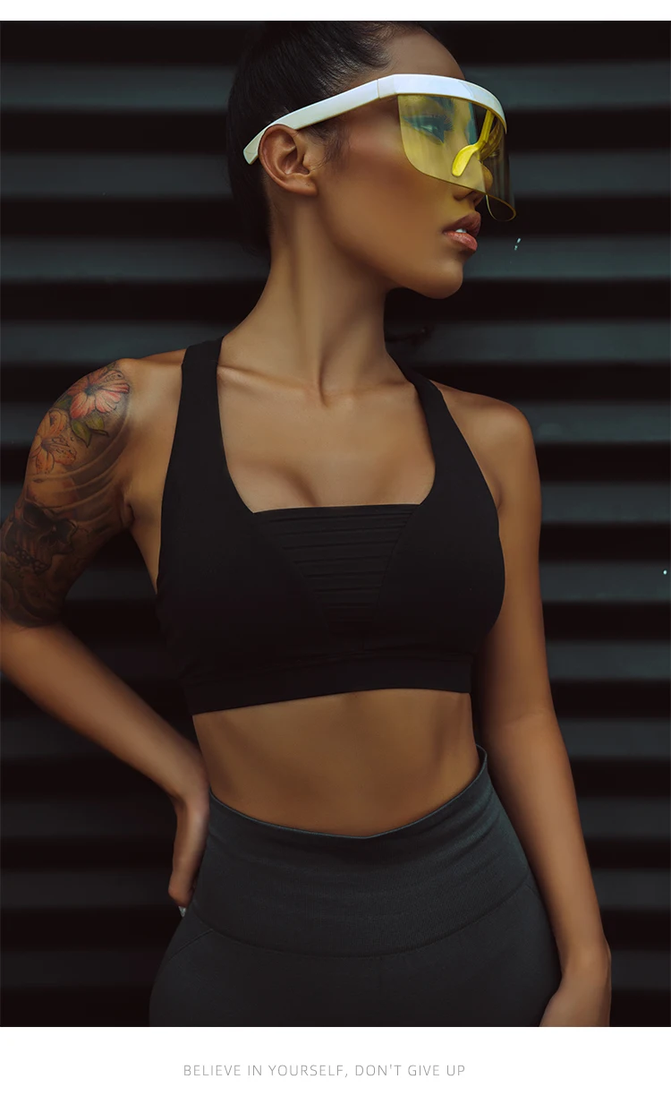 High-intensity Exercise Support Sports Bra Push up Chest Elastic Fabric Patchwork Fitness High impact Gym Yoga bra padded Top