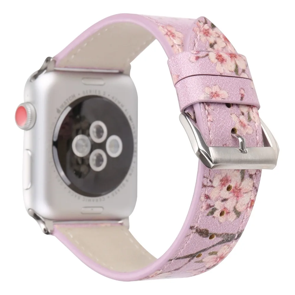 Браслет с цветочным принтом сливы для apple watch series 4 3 2 сменный из мягкой кожи iwatch