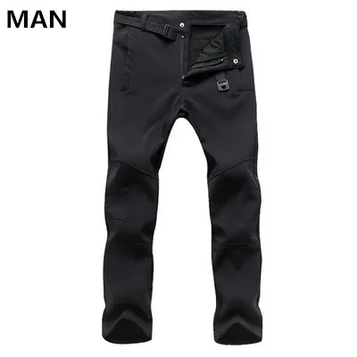 man black Новинка, Зимние флисовые штаны из флиса для мужчин и женщин, для улицы, водонепроницаемые, походные, лыжные, альпинистские, мужские спортивные брюки - Цвет: man black