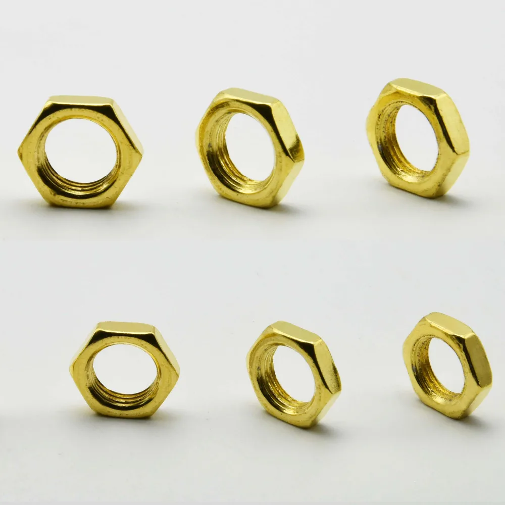 

M10 Gold Nuts Lamp Fastening Nut 4MM Thickness Alloy 10mm Female Thread Hexagon Nuts for Lighting Tooth Tube 100PCS