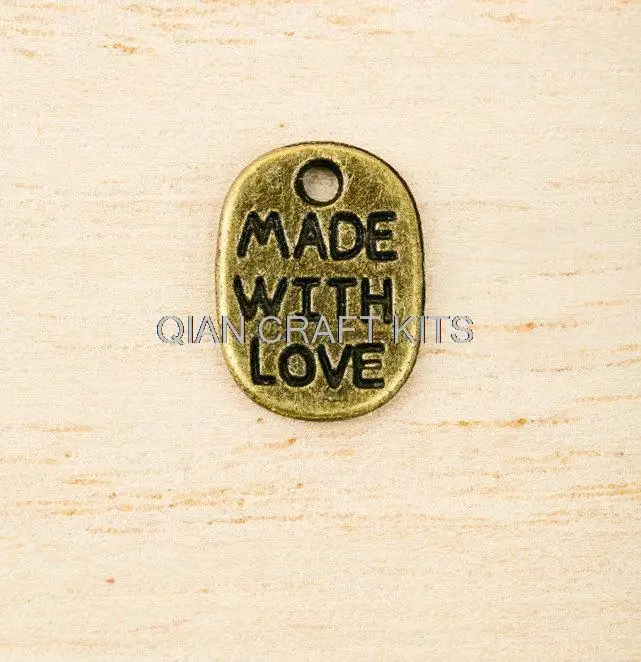

Set of 250pcs saying 'Made with Love' Zinc Alloy antiqued bronze Tone Charms pendants 11mmx8mm