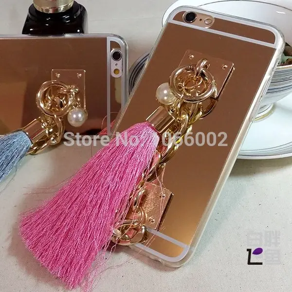 Luxury Gold Mirror TPU Case For Samsung Galaxy S8 S9 S10 Plus S10e S7 S6 edge+ Note 9 8 5 Note9 Metal Rope Pearl tassel fundas |