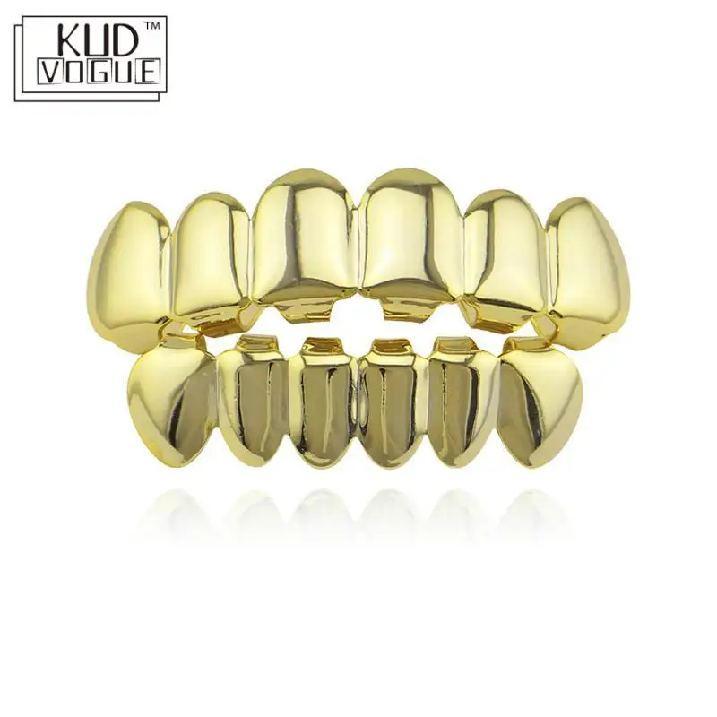 Хип-хоп золотые зубцы Grillz верхние и нижние грили колпачки для рта панк зубов