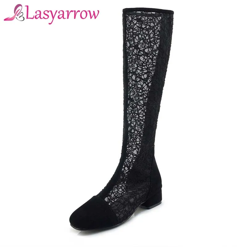 Lasyarrow/пикантные женские босоножки Новинка 2018 года модные сапоги до колена на