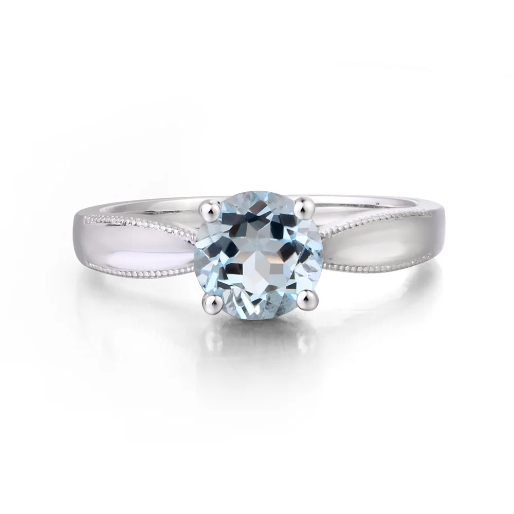 Украшения leige круглое кольцо с голубым драгоценным камнем Аквамарин юбилеем из